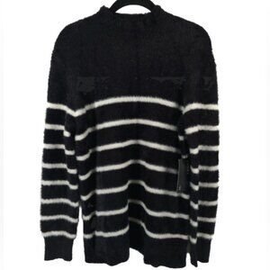 NWT BAILEY/44 Mock Nk Pullover Striped Sweater Teddy Soft Cozy Black/White SMALL